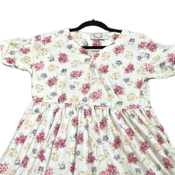 Erica vantage floral midi dress side pockets quarter button size M ivory red - Picture 9 of 9